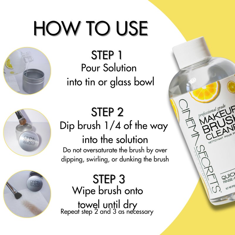Cinema Secrets Original Makeup Brush Cleaner Solution - Professional Cleanser for Makeup Brushes - Quick-Drying, Rinse-Free Formula - Removes Stubborn Waterproof Make Up - Lemon (4 fl oz) - Image 3