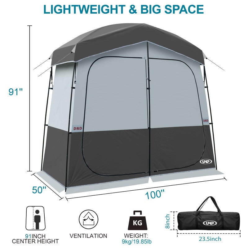 UNP Shower Tent 2 Rooms, Portable Privacy Tent Outdoor Camping Toilet Tents Easy Set Up, Dressing Room for Beach, Camping & Hiking (Black) - Image 2