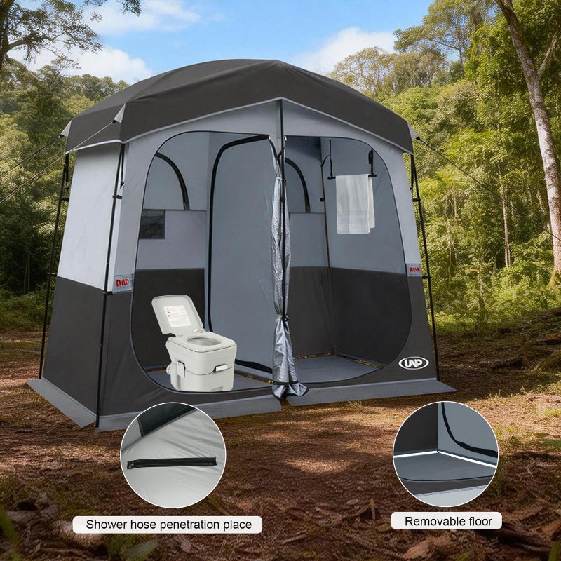 UNP Shower Tent 2 Rooms, Portable Privacy Tent Outdoor Camping Toilet Tents Easy Set Up, Dressing Room for Beach, Camping & Hiking (Black) - Image 4