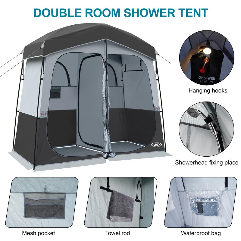 UNP Shower Tent 2 Rooms, Portable Privacy Tent Outdoor Camping Toilet Tents Easy Set Up, Dressing Room for Beach, Camping & Hiking (Black) - Image 3