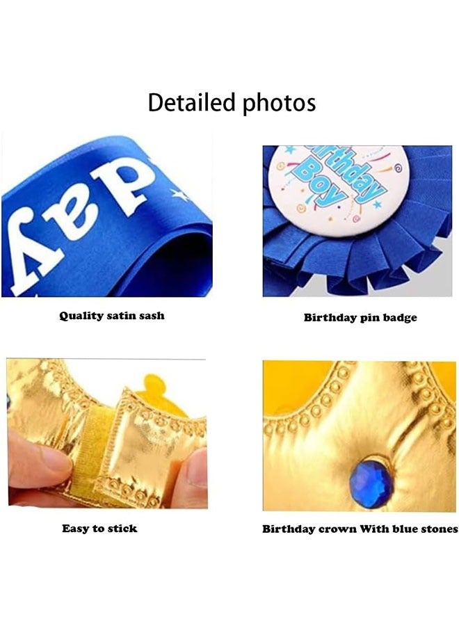 3-Piece Birthday King Crown Party Accessory Set, Birthday Boy Sash and on Pins Birthday for Boys Birthday Dress-Up Birthday Party Decoration - Image 3