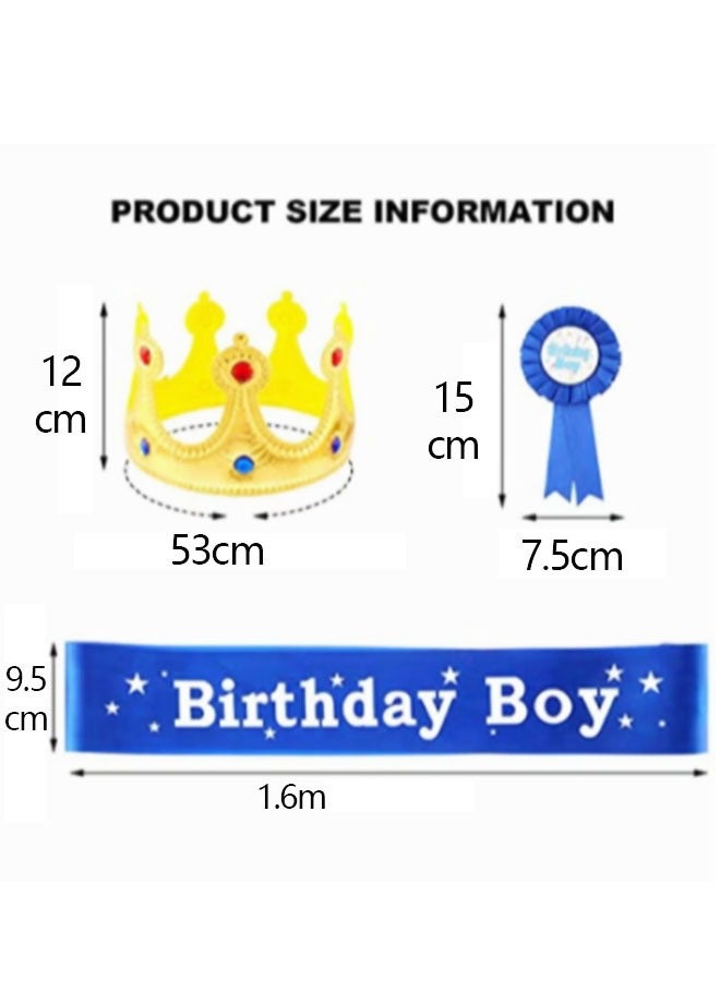 3-Piece Birthday King Crown Party Accessory Set, Birthday Boy Sash and on Pins Birthday for Boys Birthday Dress-Up Birthday Party Decoration - Image 2