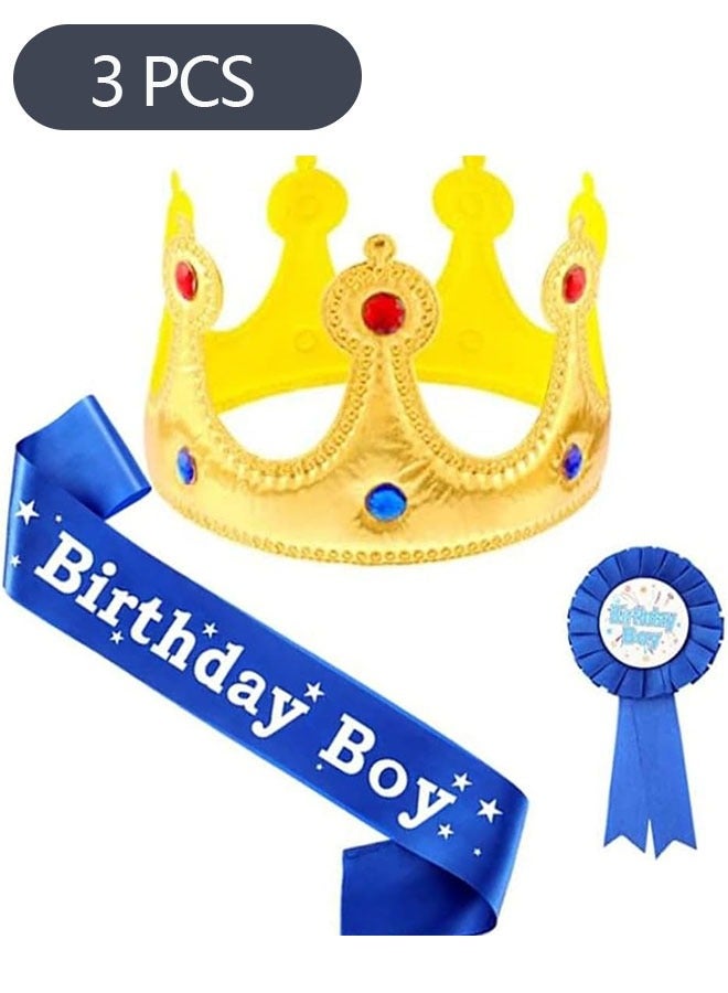 3-Piece Birthday King Crown Party Accessory Set, Birthday Boy Sash and on Pins Birthday for Boys Birthday Dress-Up Birthday Party Decoration - Image 1