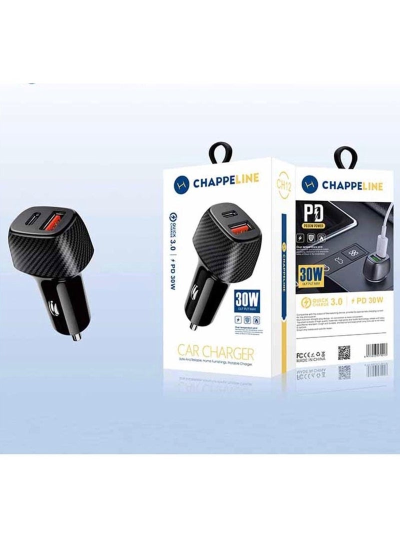 CHAPPELINE 30W Fast Car Charger Type-C Charging Dual Port Car Power Adapter 30W Fast Charger for Samsung Galaxy S22 S21 S23 iPhone 14 Pro Max iPad Pro/Mini OnePlus Xiaomi Huawei - Image 2