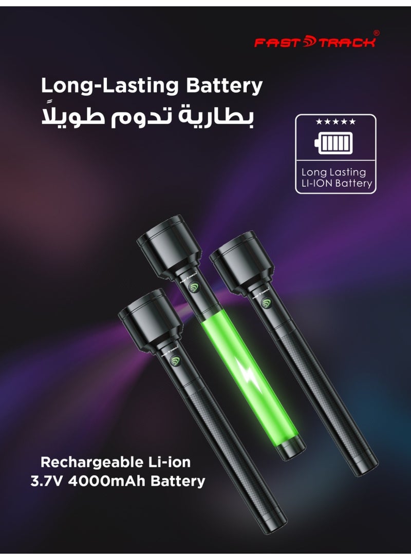 فاست تراك مجموعة 3 في 1 لمصابيح LED قابلة لإعادة الشحن، بتقنية CREE XPE وبطارية ليثيوم 4000mAh ومنفذ شحن Type-C مع ضمان سنتين – أسود - Image 2