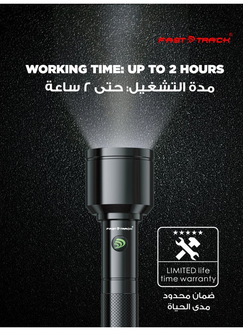 فاست تراك مجموعة 3 في 1 لمصابيح LED قابلة لإعادة الشحن، بتقنية CREE XPE وبطارية ليثيوم 4000mAh ومنفذ شحن Type-C مع ضمان سنتين – أسود - Image 5