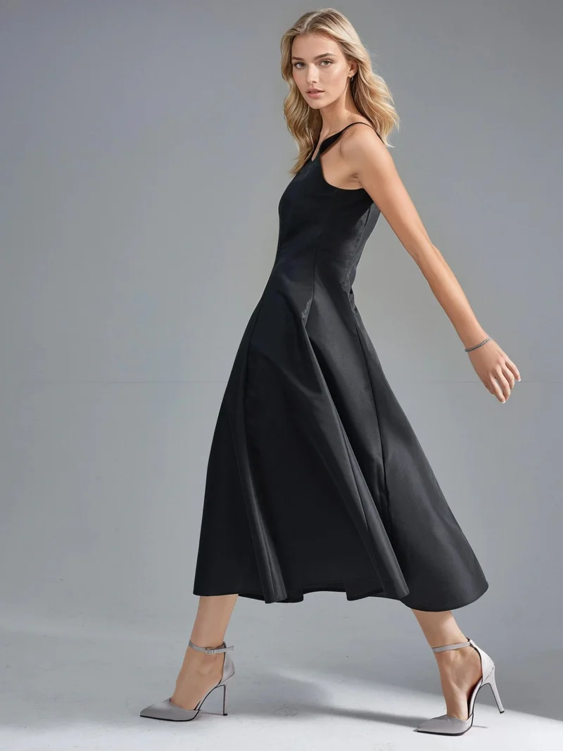 زوبعة فستان ميدي بياقة مربعة وقصة