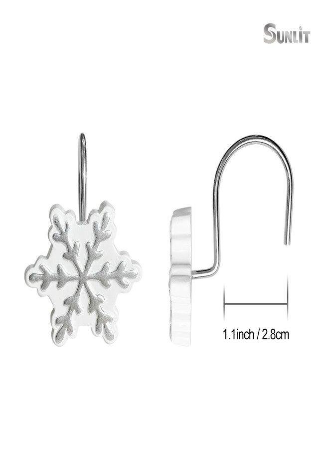 Sunlit Christmas Shower Curtain Hooks Silver Snowflakes Shower Curtain Rings, Resin, White Christmas Decor, Winter Bathroom Decoration - 12 Pack - Image 2