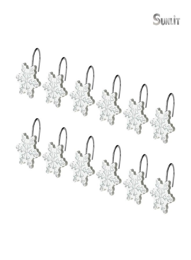 Sunlit Christmas Shower Curtain Hooks Silver Snowflakes Shower Curtain Rings, Resin, White Christmas Decor, Winter Bathroom Decoration - 12 Pack - Image 3