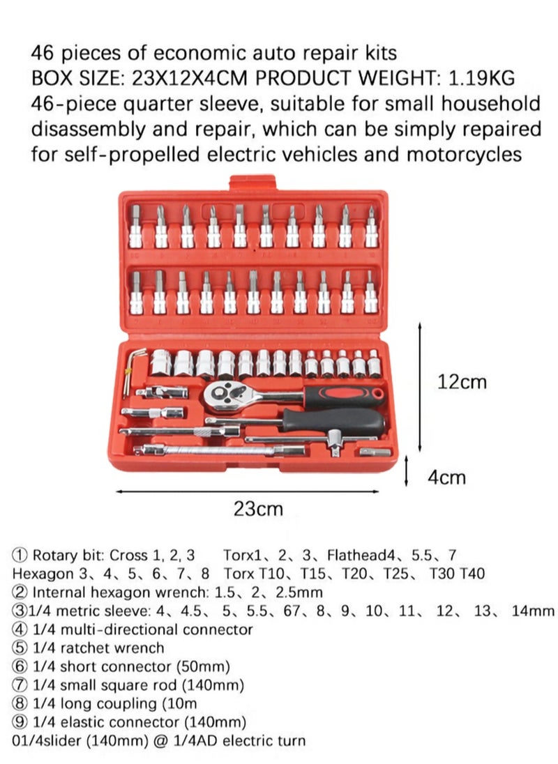 MileMelo Hand Tools Car Repair Tool 46pcs 1/4-Inch Socket Set Car Repair Tool Ratchet Torque Wrench Combo Tools Kit Auto Repairing Tool Set  - Image 2