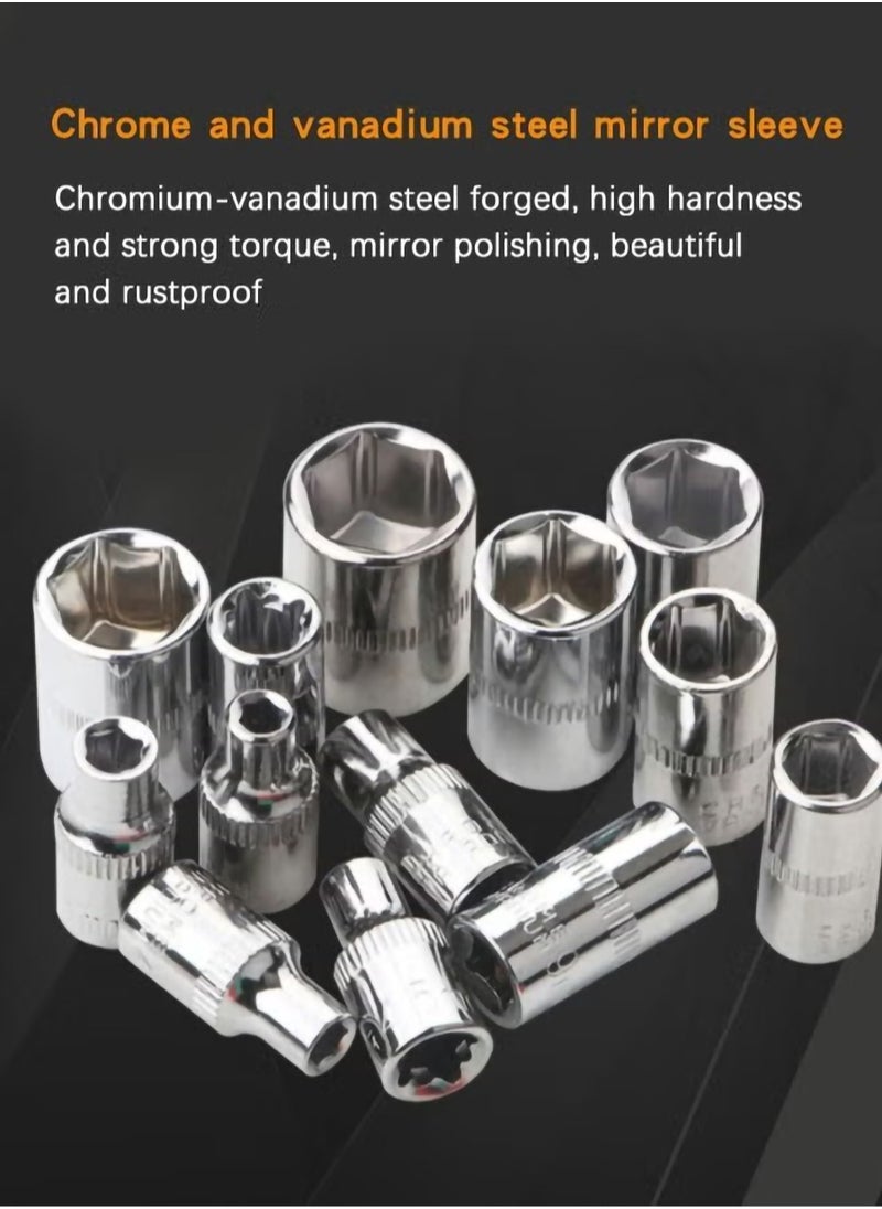 MileMelo Hand Tools Car Repair Tool 46pcs 1/4-Inch Socket Set Car Repair Tool Ratchet Torque Wrench Combo Tools Kit Auto Repairing Tool Set  - Image 4