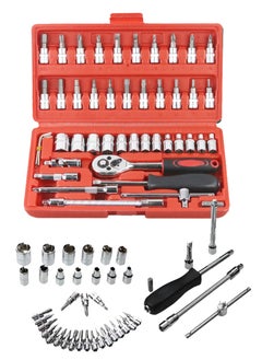 MileMelo Hand Tools Car Repair Tool 46pcs 1/4-Inch Socket Set Car Repair Tool Ratchet Torque Wrench Combo Tools Kit Auto Repairing Tool Set  - Image 1