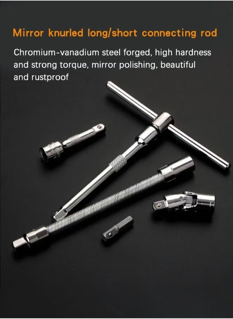 MileMelo Hand Tools Car Repair Tool 46pcs 1/4-Inch Socket Set Car Repair Tool Ratchet Torque Wrench Combo Tools Kit Auto Repairing Tool Set  - Image 3