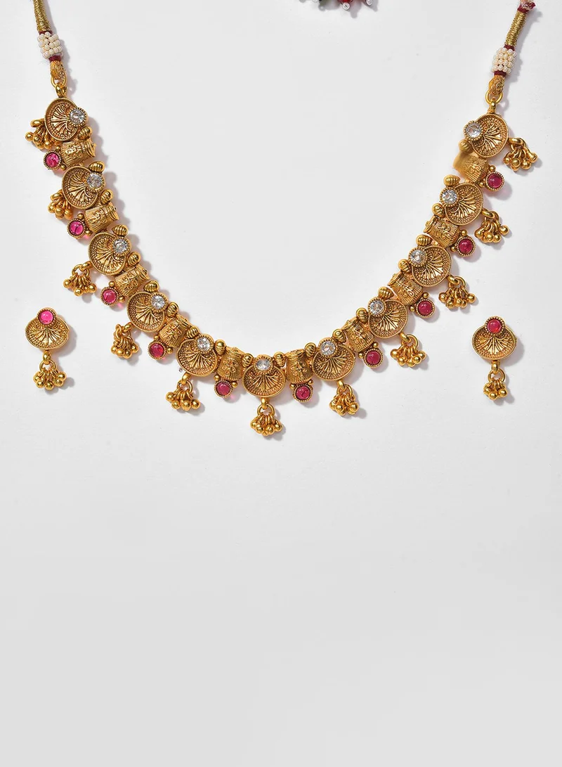 SOHI Pink Stone Studded Artificial Jewellery Set