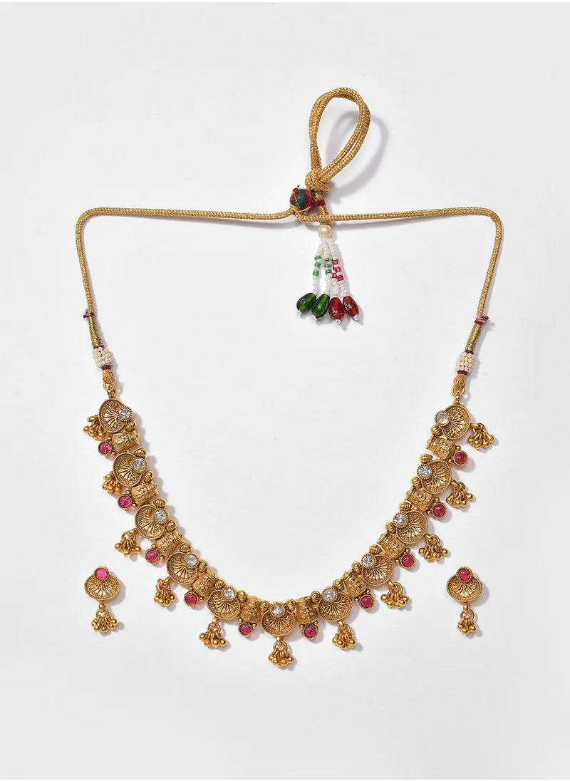 SOHI Pink Stone Studded Jewellery Set