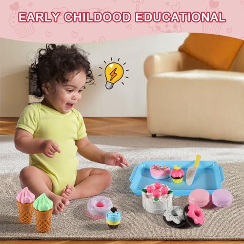 Elitoky Play Desserts Food Set Play Food for Kids Kitchen Pretend Cutting Play Desserts Cake Ice Cream and Donuts Food Toys Birthday Gifts Set Toy for Boys Girls Toddler - Image 5