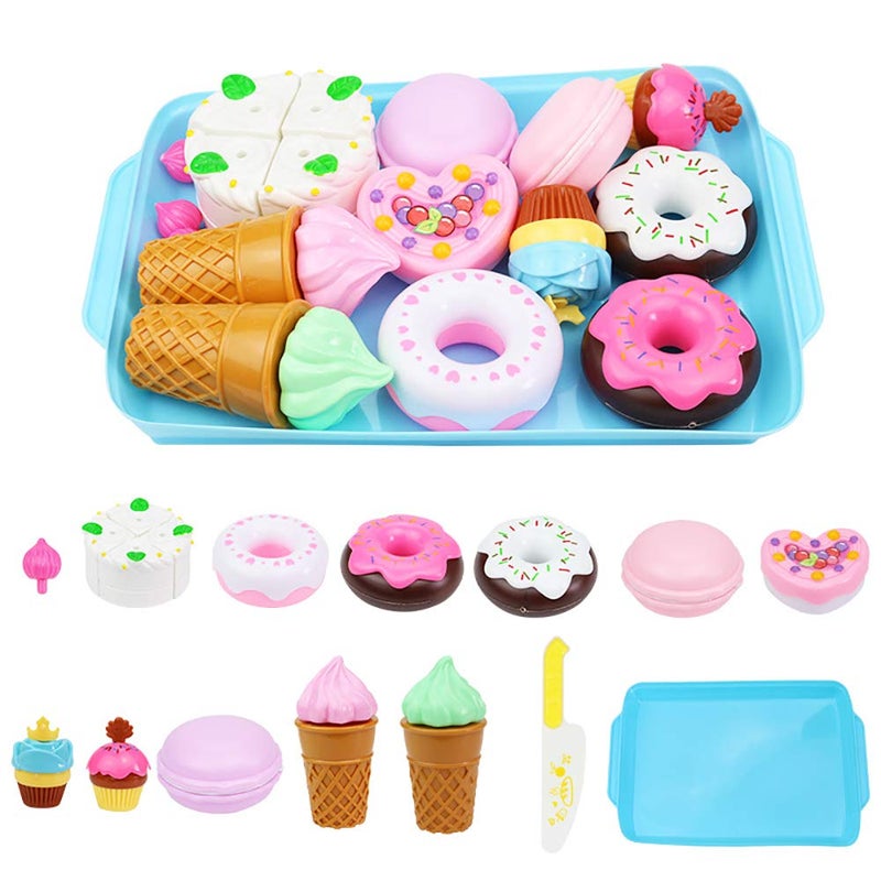 Elitoky Play Desserts Food Set Play Food for Kids Kitchen Pretend Cutting Play Desserts Cake Ice Cream and Donuts Food Toys Birthday Gifts Set Toy for Boys Girls Toddler - Image 3