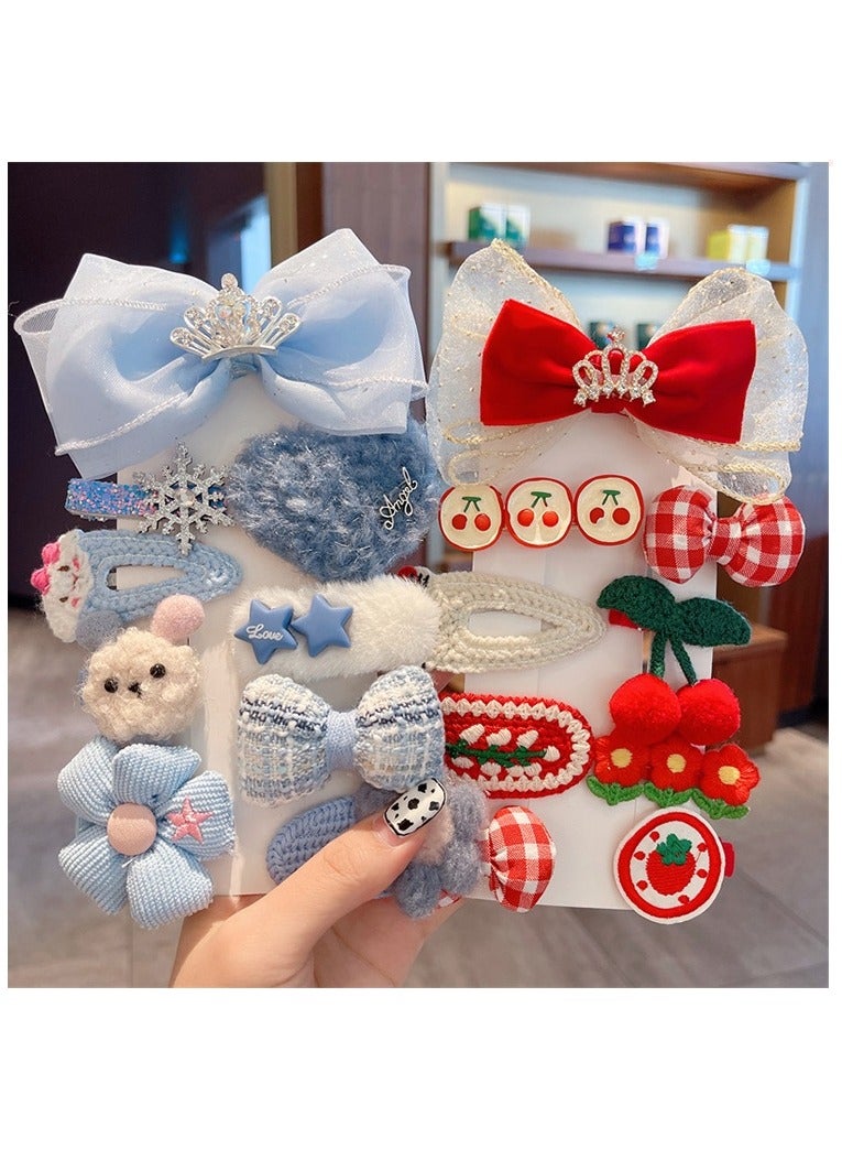 Generic 16 Pcs Children knitted hairpin, Cute Crown Flower Hair Clips, Bow Hairpins,Fully Lined Barrettes, Small Clips Hair Accessories for Girls(Light Blue and Red) - Image 1