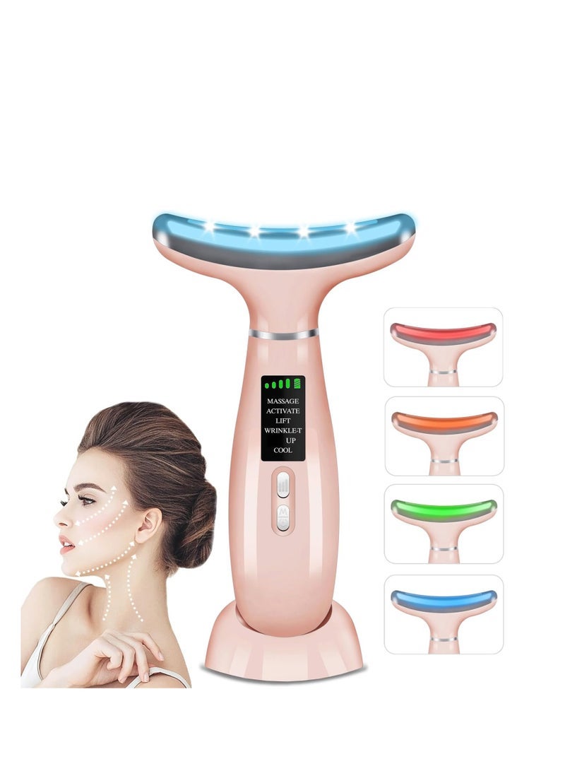 general Neck Face Massager, 4 Color LED Facial Massager with Micro-Current Vibration Facial Cold and Hot Service for Wrinkles, Double Chin, Multifunctional Facial Light Therapy Device for Skin Care at Home - Image 1