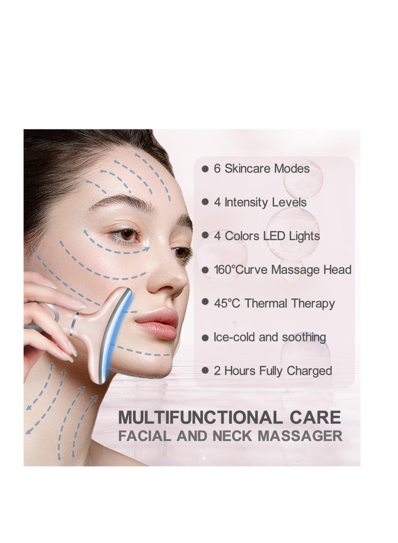 general Neck Face Massager, 4 Color LED Facial Massager with Micro-Current Vibration Facial Cold and Hot Service for Wrinkles, Double Chin, Multifunctional Facial Light Therapy Device for Skin Care at Home - Image 2