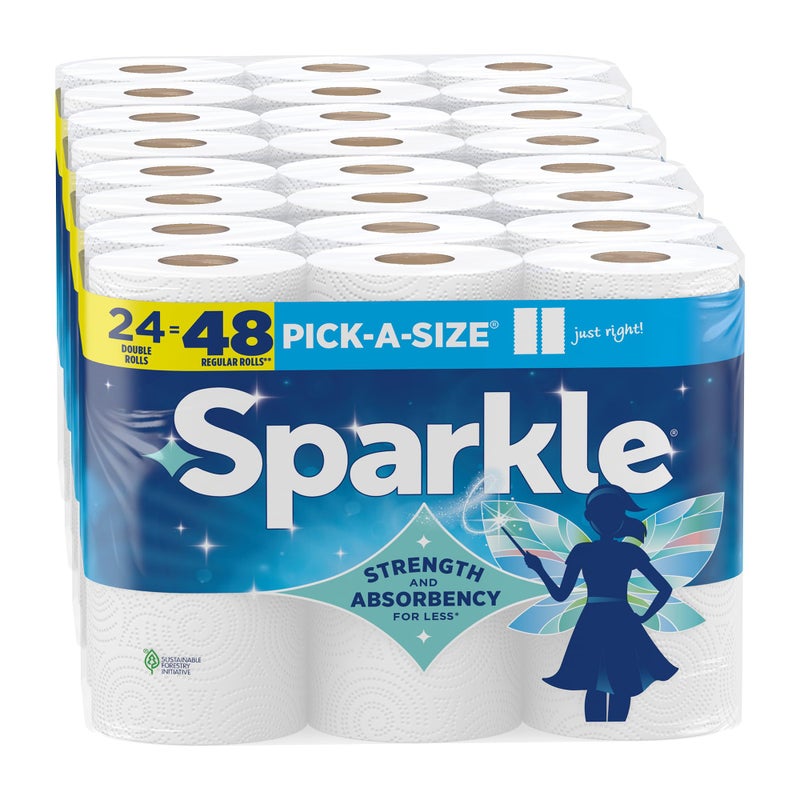 Sparkle Pick-A-Size Paper Towels, 24 Double Rolls (2,640 Sheets Total) - Strong 2-Ply Towels for Kitchen Cleanup and Everyday Messes - Image 1