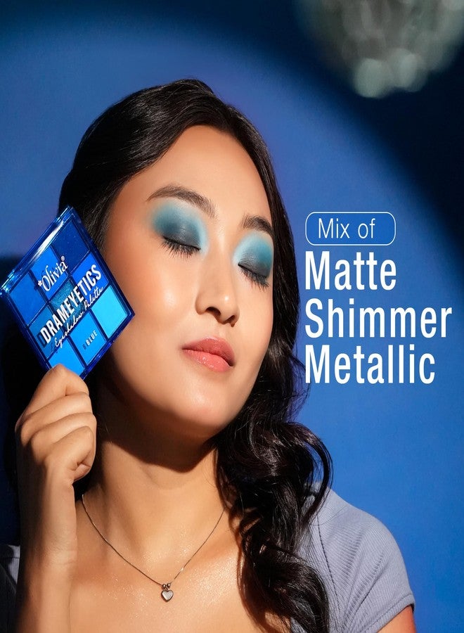 Olivia Drameyetics Eye Shadow Palette 9 in 1 - Blue | 9 Intense Pigmented Shades in Matte, Shimmer & Metallic | Crease-Free Makeup Palette | Long-Lasting | All Skin Types | 10.8 g - Image 4
