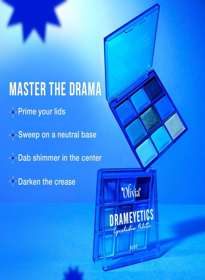 Olivia Drameyetics Eye Shadow Palette 9 in 1 - Blue | 9 Intense Pigmented Shades in Matte, Shimmer & Metallic | Crease-Free Makeup Palette | Long-Lasting | All Skin Types | 10.8 g - Image 2