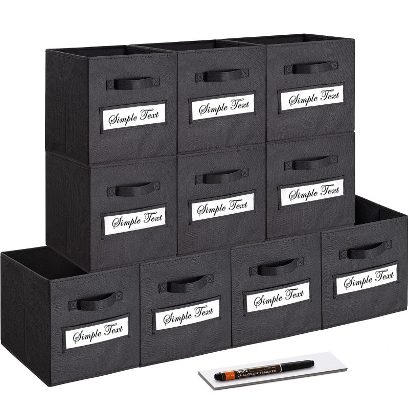 artsdi artsdi 11 Inch Storage CubeStorage bincube storage Set of 10 Foldable Fabric Cube Storage Bins with 10 Labels Window Cards  a PenBaskets Containers for ShelvesCloset Organizers BoxBlack 