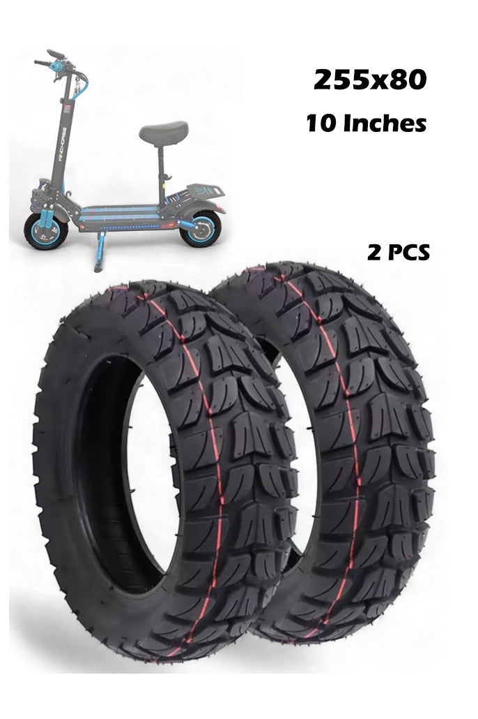 حصان الريح 2 قطعة من الإطارات الخارجية عالية الجودة مقاس 10 بوصات للطرق الوعرة للدراجات الكهربائية – إطارات قابلة للنفخ مقاس 255x80 لجميع أنواع التضاريس - Image 1