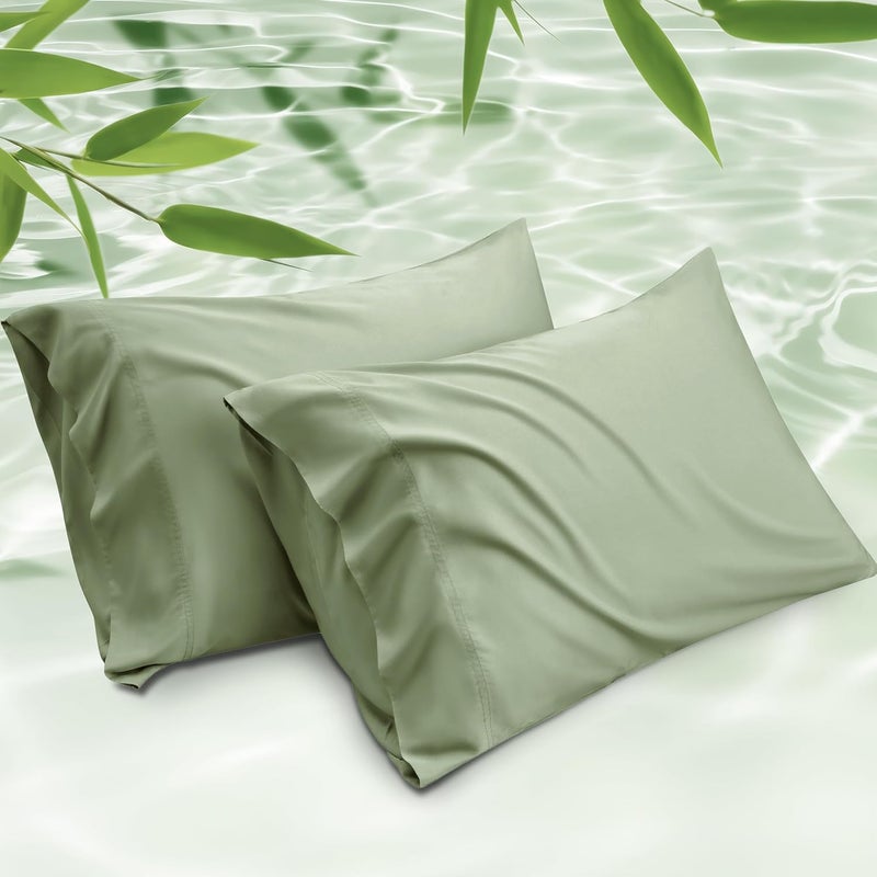 Bedsure Cooling Pillow Cases Standard Size - Rayon Made from Bamboo, Sage Green Chill Pillowcase, Soft & Breathable Pillow Cover with Envelope Closure, Gift for Hot Sleepers in Summer, 20x26 Inches - Image 1