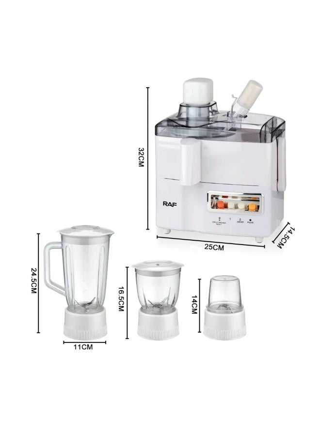 آر إيه أف محضر طعام 4 في 1 بقوة 400 واط، عصارة، خلاط، مفرمة لحم، مطحنة، سرعتان + خاصية النبض، شفرة من الفولاذ المقاوم للصدأ، مثالي للطحن الناعم الجاف والرطب، والخلط، والعصر. - Image 2