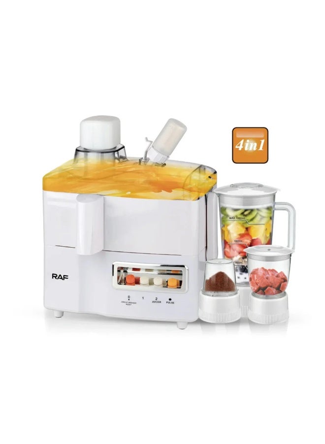 آر إيه أف محضر طعام 4 في 1 بقوة 400 واط، عصارة، خلاط، مفرمة لحم، مطحنة، سرعتان + خاصية النبض، شفرة من الفولاذ المقاوم للصدأ، مثالي للطحن الناعم الجاف والرطب، والخلط، والعصر. - Image 1