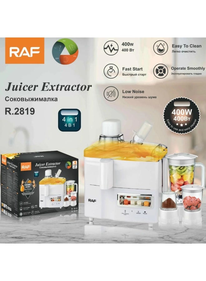 آر إيه أف محضر طعام 4 في 1 بقوة 400 واط، عصارة، خلاط، مفرمة لحم، مطحنة، سرعتان + خاصية النبض، شفرة من الفولاذ المقاوم للصدأ، مثالي للطحن الناعم الجاف والرطب، والخلط، والعصر. - Image 5