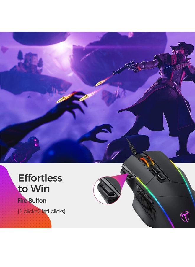 كابتن تيك ماوس ألعاب سلكي مريح، 8 أزرار قابلة للبرمجة، 5 مستويات DPI 8000 قابلة للتعديل، ماوس ألعاب مع 7 إضاءة خلفية RGB للكمبيوتر الشخصي، - Image 2