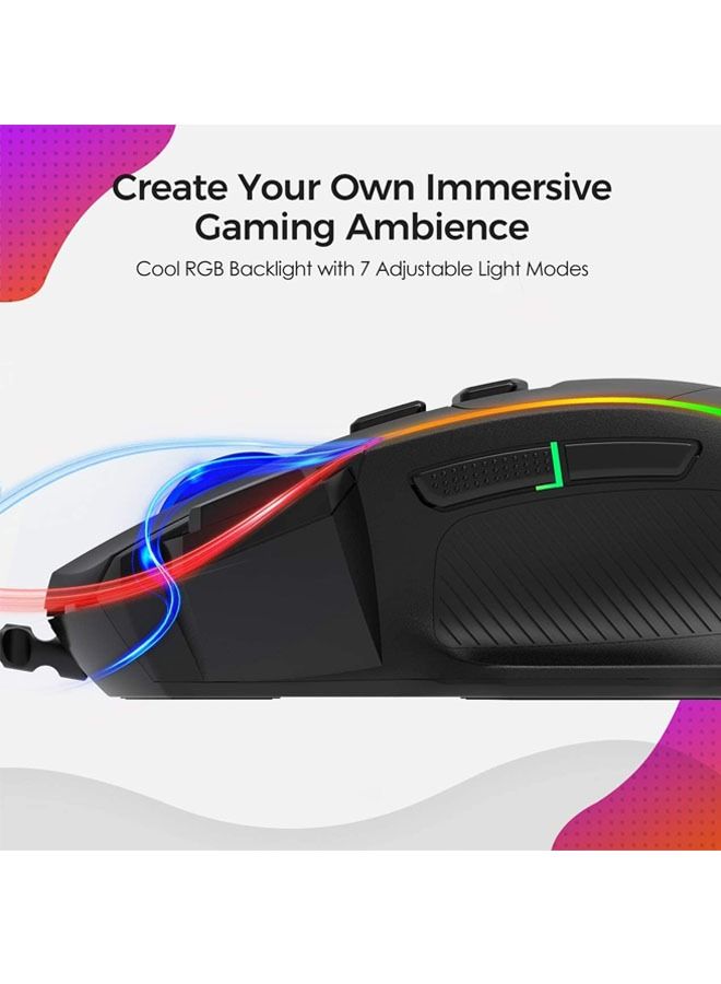 كابتن تيك ماوس ألعاب سلكي مريح، 8 أزرار قابلة للبرمجة، 5 مستويات DPI 8000 قابلة للتعديل، ماوس ألعاب مع 7 إضاءة خلفية RGB للكمبيوتر الشخصي، - Image 3