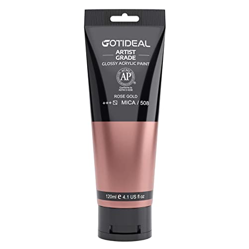 GOTIDEAL Acrylic Paint Metallic Rose Gold(120ml, 4.1 oz) Non Toxic Non Fading,Rich Pigments for Painters, Adults & Kids, Ideal for Canvas Wood Clay Fabric Ceramic Craft Supplies - Image 1