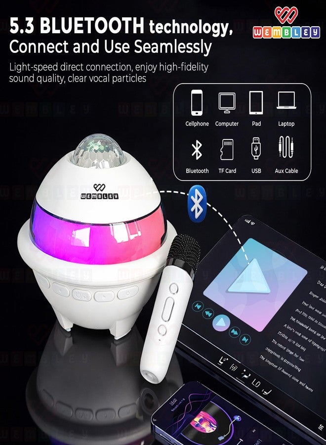 Wembley Karaoke Bluetooth Speaker | Bluetooth Speaker with 1 Mic and RGB Lights | Features Starry Space Projection | HD Sound with 5 Fun Audio Modes | Birthday Gift for Kids (Beige) - Image 3