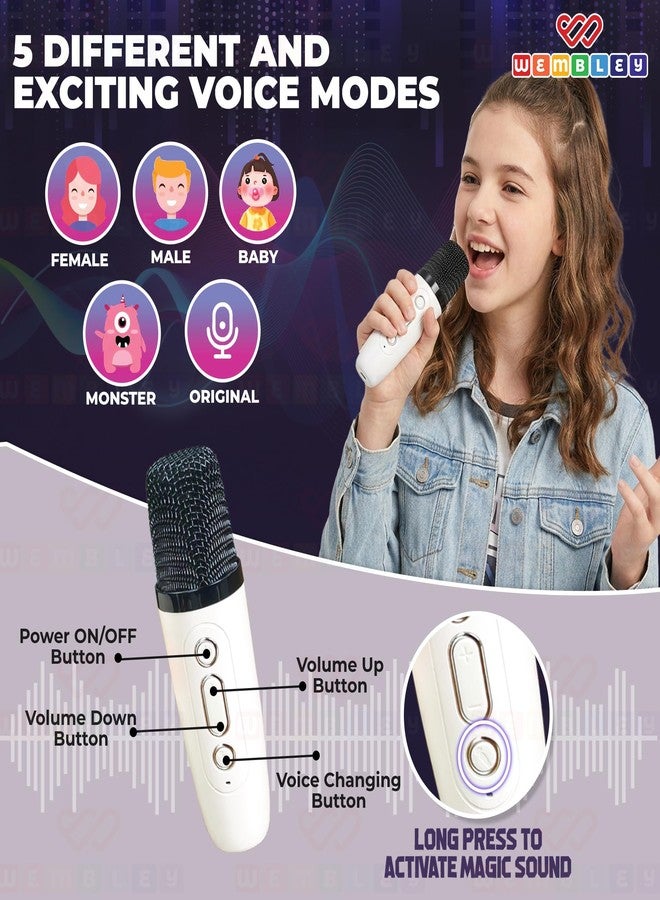 Wembley Karaoke Bluetooth Speaker | Bluetooth Speaker with 1 Mic and RGB Lights | Features Starry Space Projection | HD Sound with 5 Fun Audio Modes | Birthday Gift for Kids (Beige) - Image 4