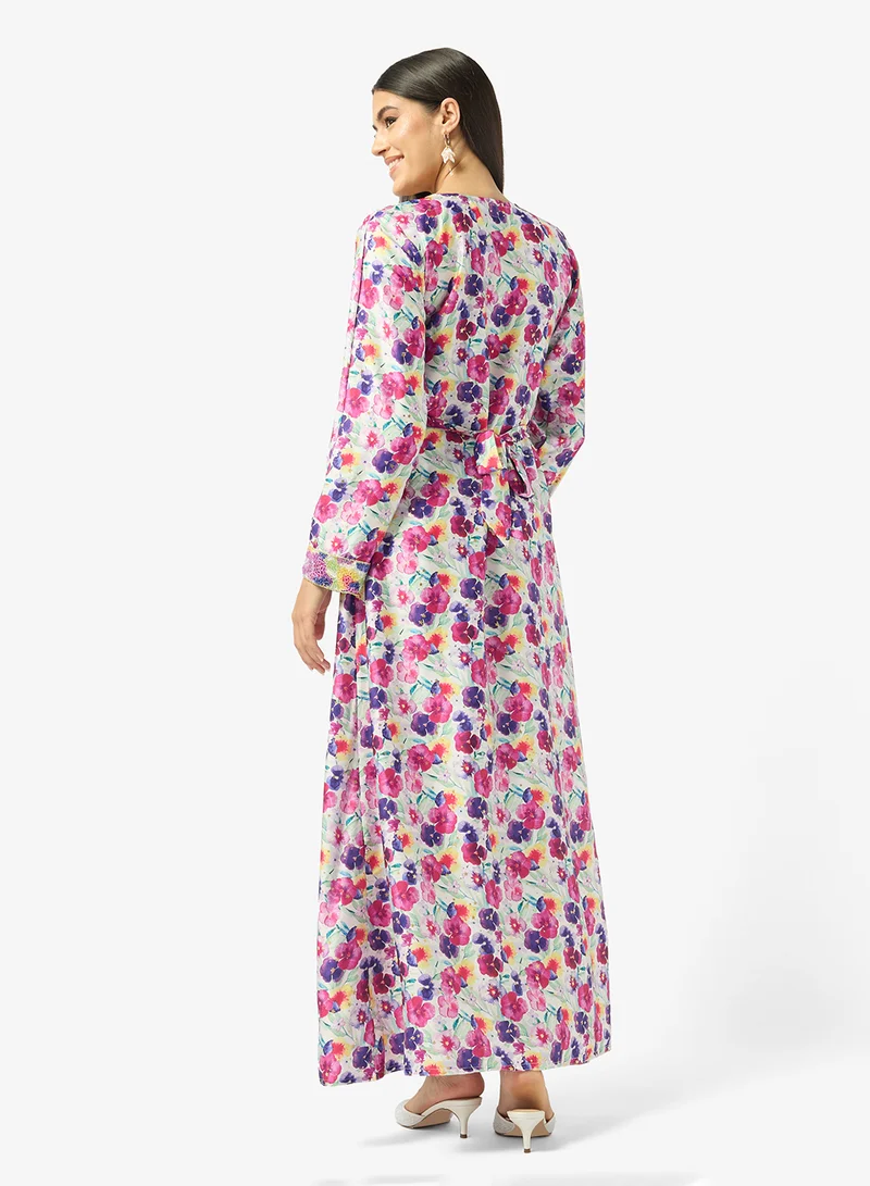 ARABIAN CLOSET Embellished Belted Jalabiya