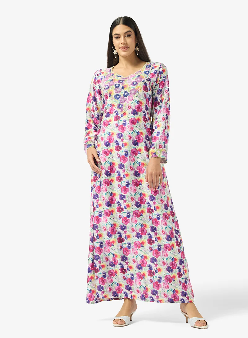 ARABIAN CLOSET Embellished Belted Jalabiya