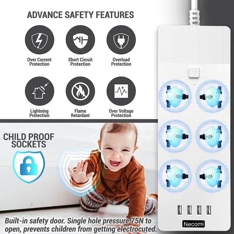 6 Gang Power Strip with 4 USB Ports and Surge Protection - 5M Extension Lead - Image 3