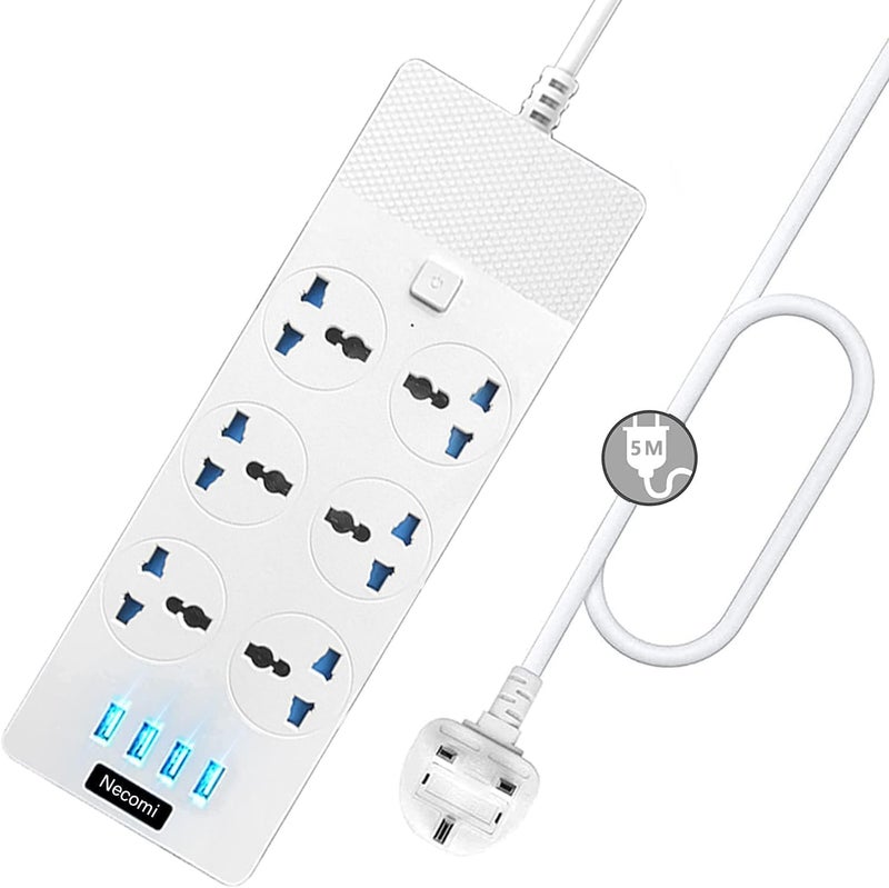 6 Gang Power Strip with 4 USB Ports and Surge Protection - 5M Extension Lead - Image 1
