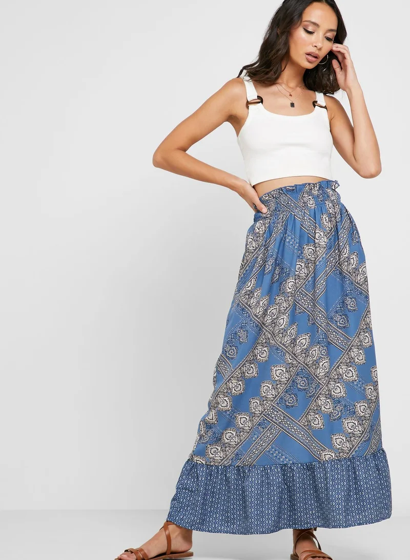 ONLY Ruffle Hem Printed Skirt
