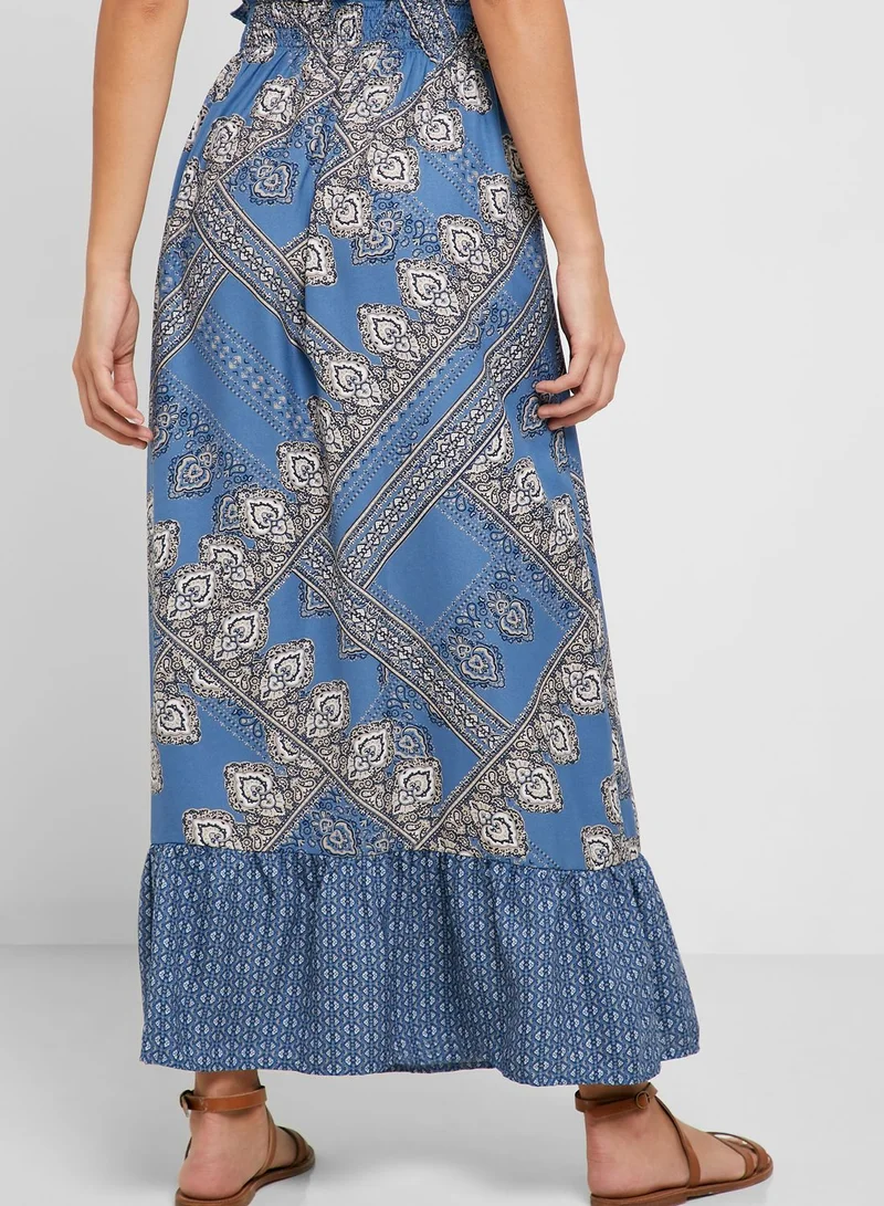 ONLY Ruffle Hem Printed Skirt