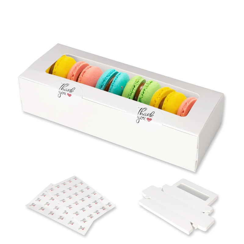Garmeinea 30 Pack Macaron Boxes Packaging for 5 to 7 Macarons with 60 Pcs Stickers for Home DIY Baking Gift(White) - Image 1