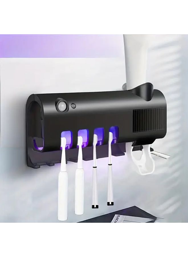 حامل فرشاة أسنان ذكي مثبت على الحائط مع موزع معجون أسنان ومحطة شحن USB، منظم حمام ثلاثي الوظائف، يتسع لـ 4 فرش، تصميم موفر للمساحة، لون أسود. - Image 3
