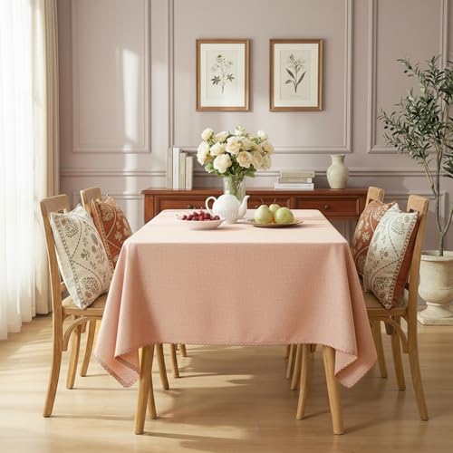 RUSTIQUE LINENS : Embroidered Edge Trim Rectangular Tablecloth - Water & Stain Repellent (100% Cotton) 4-8 Seater - 10 Colors - Rust Orange (150 CM X 150 CM) - Image 3