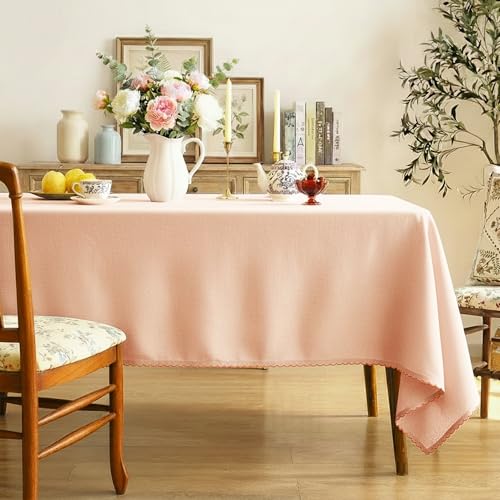 RUSTIQUE LINENS : Embroidered Edge Trim Rectangular Tablecloth - Water & Stain Repellent (100% Cotton) 4-8 Seater - 10 Colors - Rust Orange (150 CM X 150 CM) - Image 1