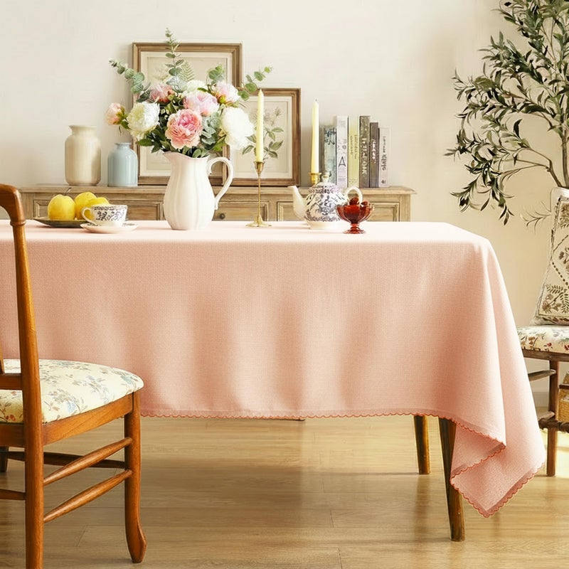 RUSTIQUE LINENS : Embroidered Edge Trim Rectangular Tablecloth - Water & Stain Repellent (100% Cotton) 4-8 Seater - 10 Colors - Rust Orange (150 CM X 150 CM) - Image 5
