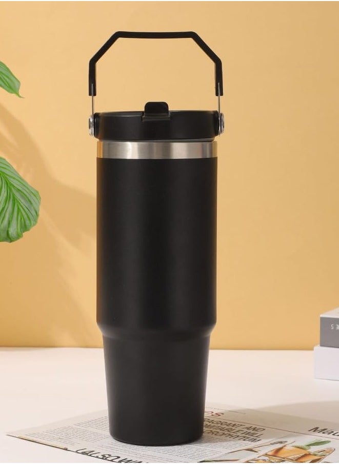 TIGER 900ml Stainless Steel Leak-Proof Travel Tumbler Mug – Double Wall Vacuum Insulated Sipper Bottle with Straw & Lid, Perfect for Car, Office, Travel & Gym (Black) - Image 4